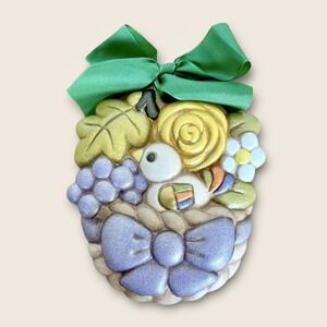 Thun Italy Bolzano Bird Basket Wall Plaque Ceramic Pastel Ribbon Cottagecore